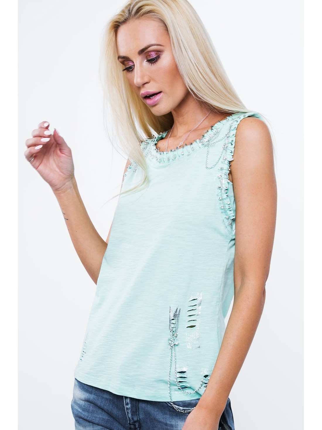 Tricou dama cu decupaj pe spate, menta ZZ1095 - Magazin online - Boutique